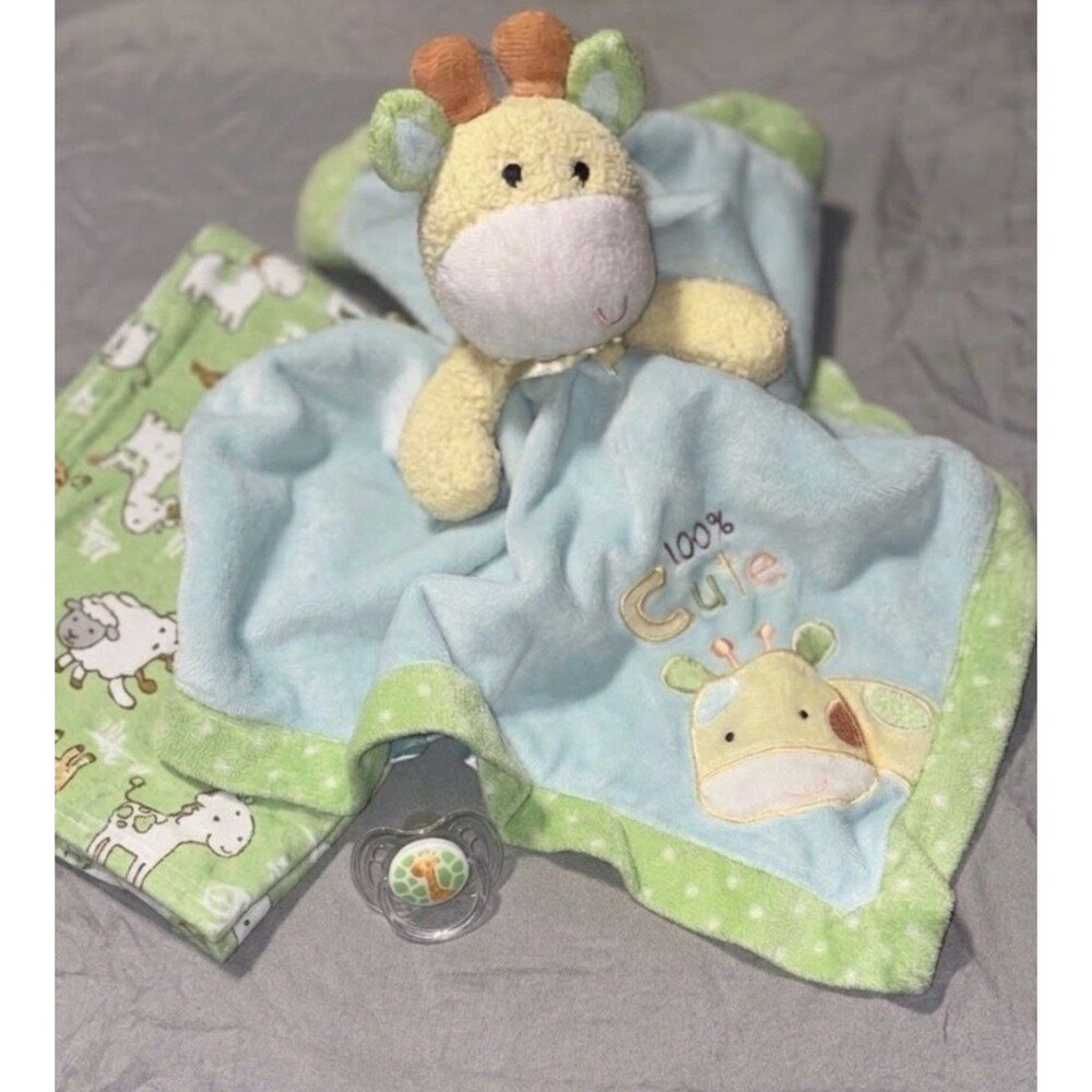 Okie Dokie Giraffe Blue Green Satin Back Security Lovey Blanket 16" Polka Dot